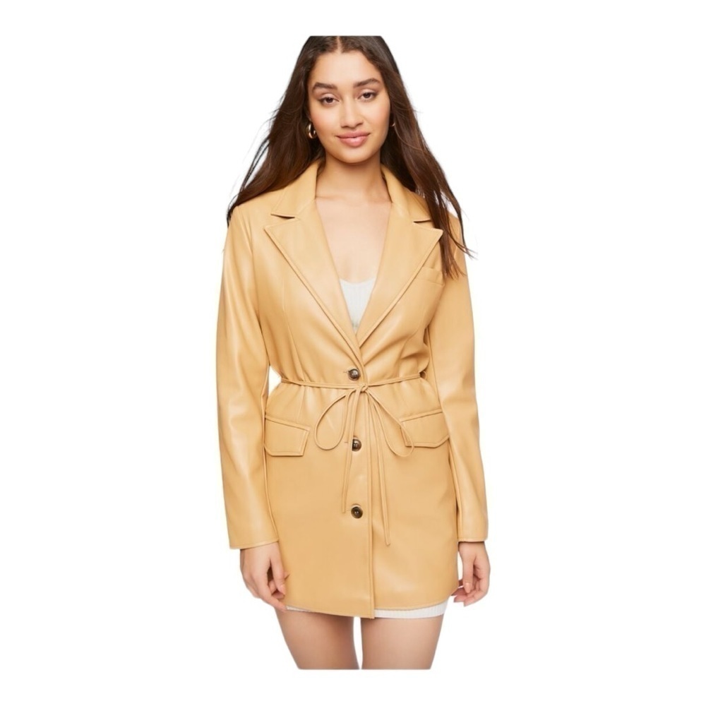 Forever 21 Faux Leather belted blazer in ivory